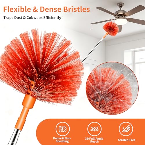 Cobweb Duster with Extension Pole - 82" Reach, Washable & Compact