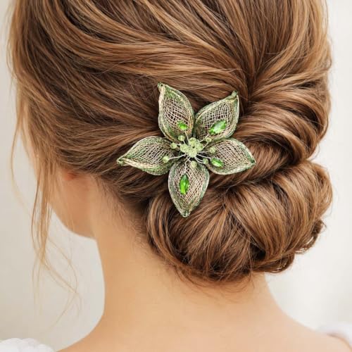 Green Crystal Flower Wedding Hair Comb - Elegant Bridal Hair Accessory