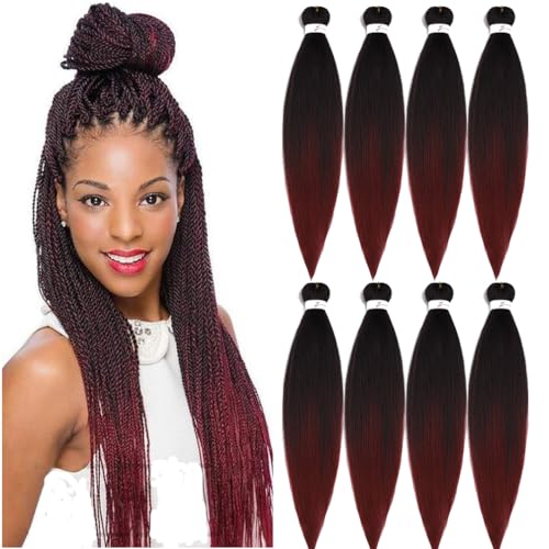 16 Inch Ombre Black to Burgundy Braiding Hair Extensions - Pack of 8