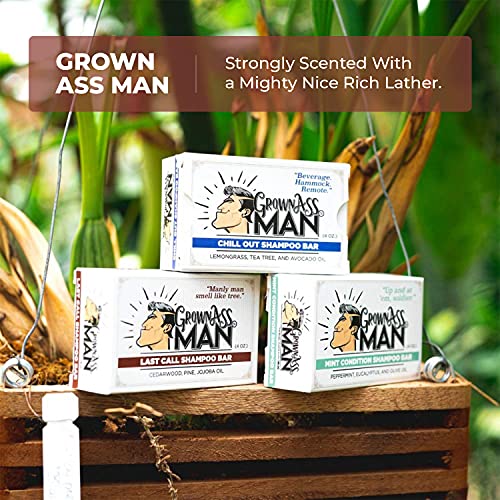 Grown Ass Man Co. 3-in-1 Solid Shampoo Bar for Hair, Beard & Body - Eco-Friendly & Natural