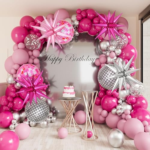 10pcs Disco Ball Party Balloons - Pink & Silver Mylar Decorations