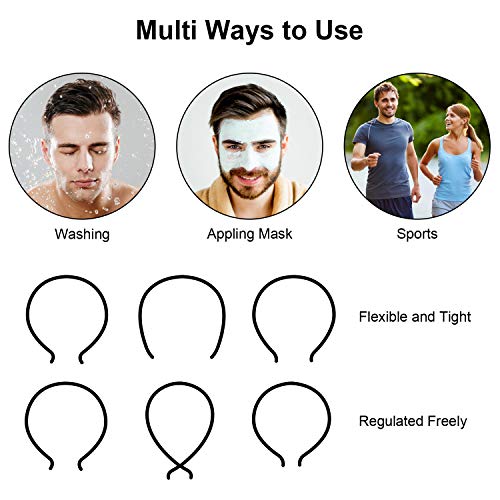Unisex Metal Headbands 6-Pack - Non-Slip Spring Hair Bands for Men & Women