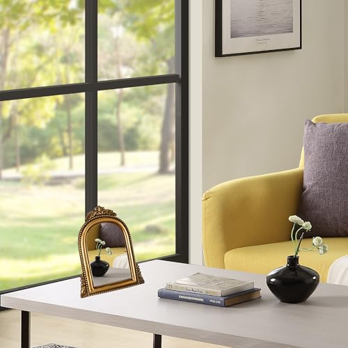 OIGUMR Vintage Gold Arched Mirror 9.6x6.5 Inch Baroque Resin Frame - Wall Mount