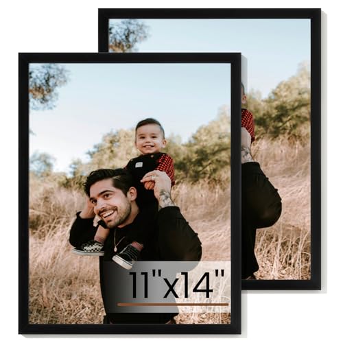 11x14 Black Picture Frame Set of 2 with Shatter-Resistant Plexiglass