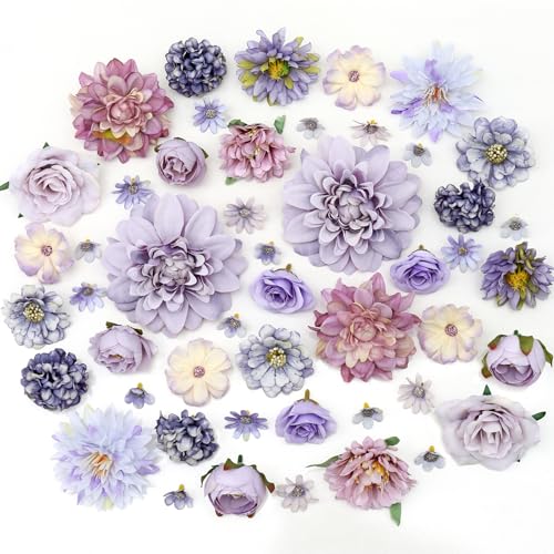48-Piece Mixed Purple Silk Flower Heads Set for DIY Crafts & Decor