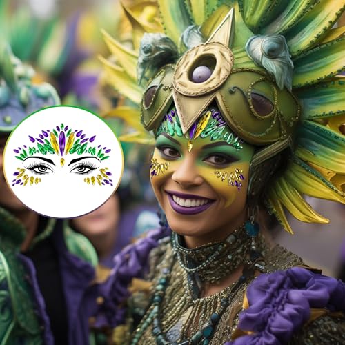 Wehhbtye Mardi Gras 8-Piece Face Jewel Stickers Self-Adhesive Glitter Eye Crystals