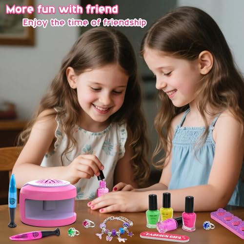 BATTOP Water-Based Kids Nail Polish Set with Dryer & Nail Tips Kit, 6 Colors & Stickers