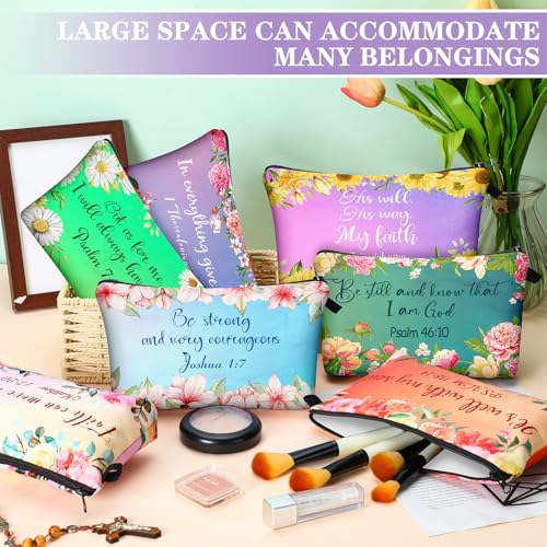 Chunful 12 Pack Christian Makeup Bags for Women 7.5 x 5 in Inspirational Bible Verses Stylish Pattern