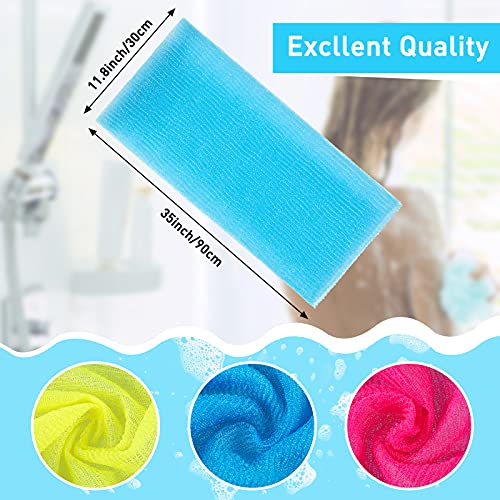 12 Pack 36 Inch Exfoliating Bath Cloth Towels - African Net Sponges, Long Nylon Shower Scrubbing Sponges for Back & Body, 12 Colors