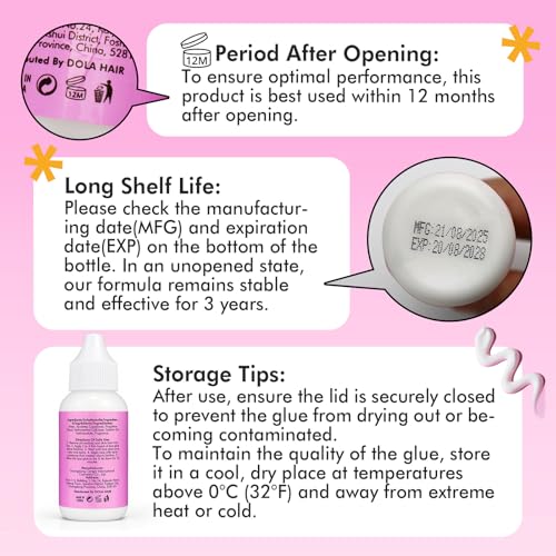 Dolahair Extreme Hold Lace Glue for Wigs, Waterproof, Invisible Bonding, 1.285 Ounce