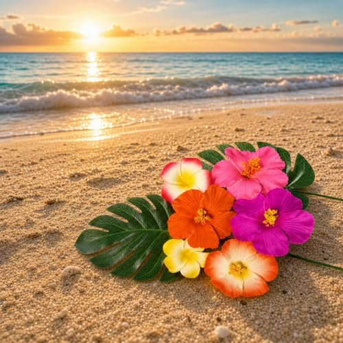23 PCS Tropical Flower Cake Toppers for Luau Parties & Birthdays