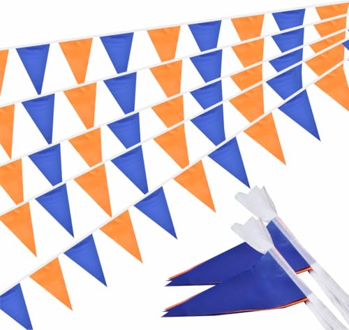 Orange and Blue Pennant Banner - 60ft Party Decoration for Events