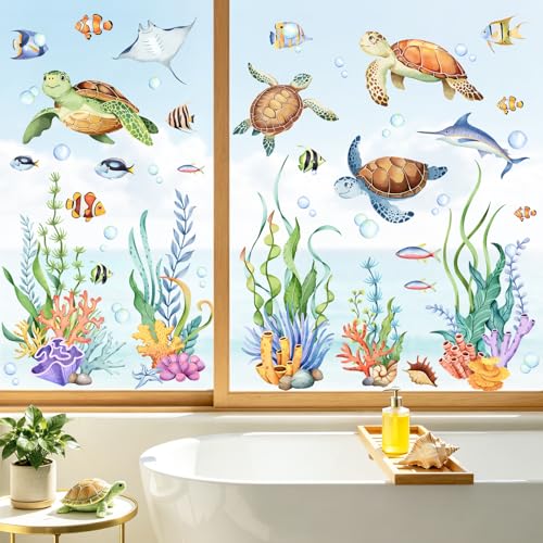 Sea Turtle Window Clings - Double-Sided Ocean Decals for Kids
