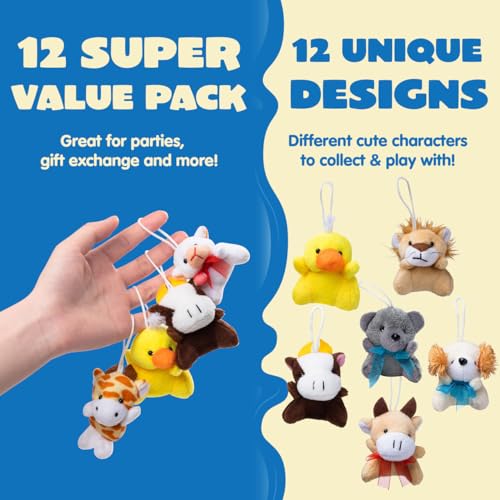 JOYIN 12-Pack Mini Animal Plush Toys - Cute Keychain Decorations