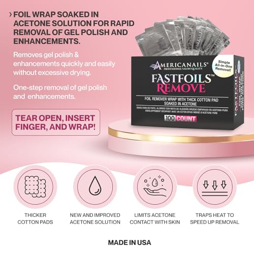 Americanails FastFoils 100 Count Nail Polish & Gel Removal Wraps with Cotton & Acetone
