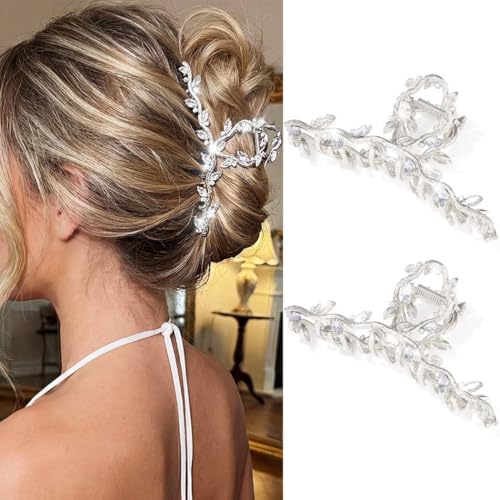 CAKURE Silver Rhinestone Claw Hair Clips Pack of 2 – Elegant Wedding & Bridal Accessories