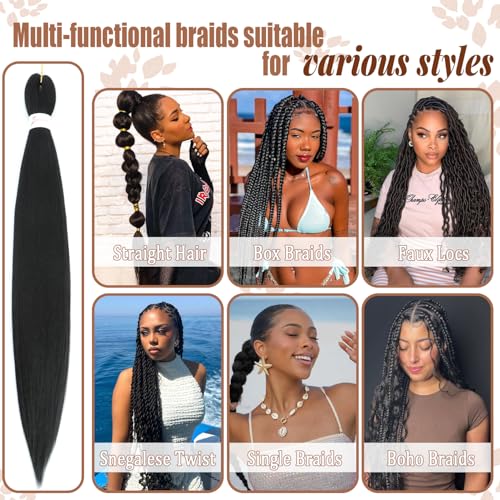 JIEANYAN 24 Inch Pre Stretched Braiding Hair - 8 Packs Synthetic Extensions