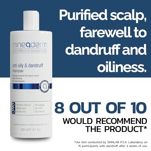 Mineaderm Anti-Dandruff Shampoo for Oily & Itchy Scalp - Vegan, Silicone-Free, Tea Tree & Peppermint - 10.1 fl oz
