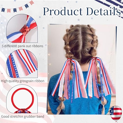 American Flag Cheer Hair Bow - 4th of July Ponytail Holder