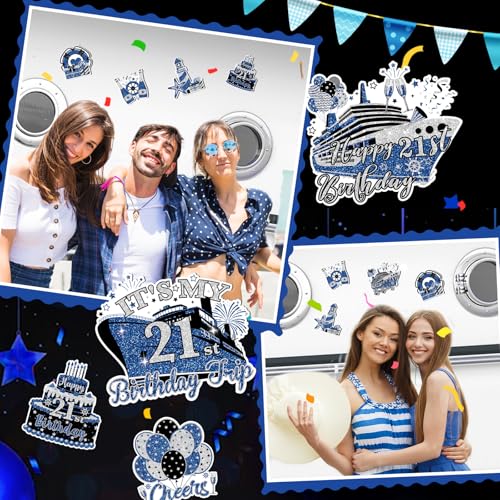 21st Birthday Cruise Door Magnets - Blue Black Silver Decor