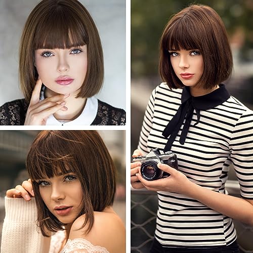 Bopocoko 12" Short Brown Bob Wig with Bangs for Velma Costume