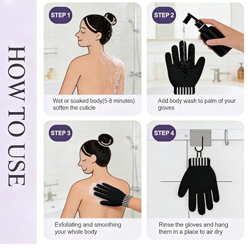 Exfoliating Bath Gloves - Heavy Texture Body Scrub Mitts for Smooth Skin