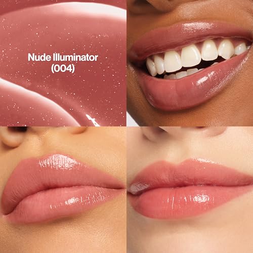 REVLON Super Lustrous Glass Shine Balm, Sheer Glossy Tinted Lip Balm, Hydrating Formula with Hyaluronic Acid, Aloe & Rose Quartz, 004 Nude Illuminator, 0.11 oz