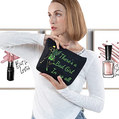 LEVLO Bad Girl Black Makeup Bag - Fairy Tale Quote Cosmetic Pouch