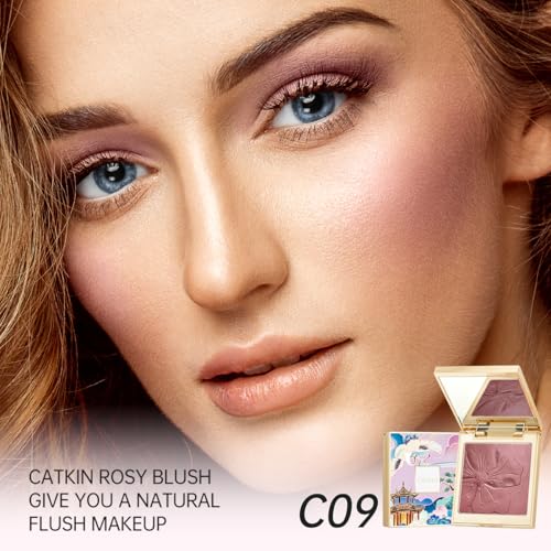 Catkin Cheek Powder Blush Baked Pink 10g - Long Lasting Natural Finish, C09 Midnight Variant