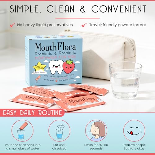 Kids Probiotic Mouthwash with Strawberry Flavor, Gentle Oral Care for Sensitive Gums, 30 Pack