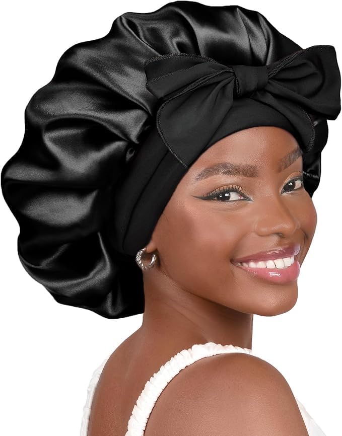 Adjustable Satin Bonnet for Sleeping | Double Layer Hair Wrap to Reduce Friction & Prevent Frizz