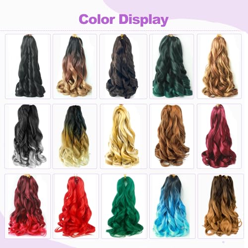 Paraglame 12 Inch Red French Curl Braiding Hair, 8 Packs Synthetic Wavy