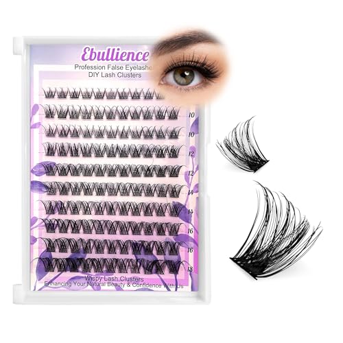 Ebullience A-Natural Lash Clusters 8-18mm D-Curl Volume Eyelash Extensions - 110 Clusters, Soft Thin Band, DIY Natural Look
