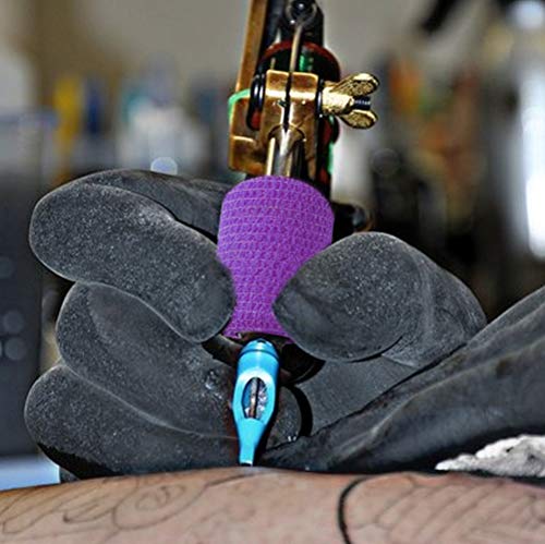 VideoPUP Disposable Tattoo Grip Cover Wrap 12PCS Phosphor Pink & Purple Elastic Bandage