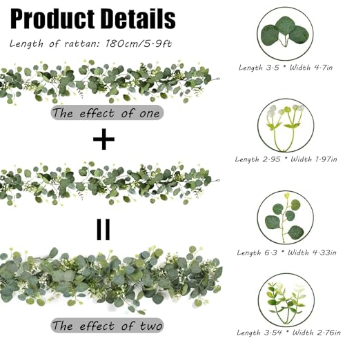 Artificial Eucalyptus Garland - 2 Pack for Wedding & Home Decor