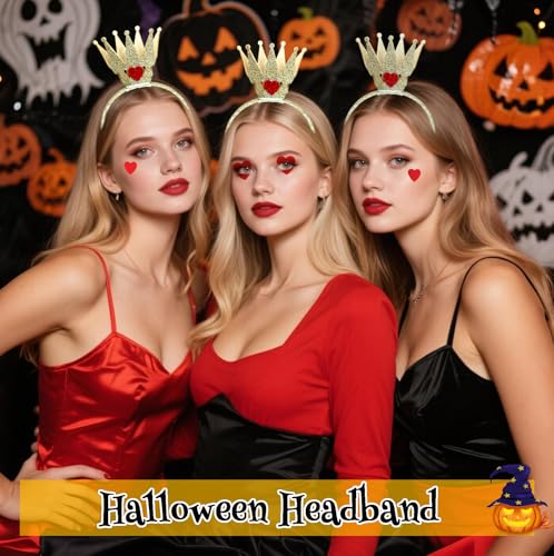 Queen Hearts Princess Crown Headband - Red Heart Tiara for Women Costume & Party