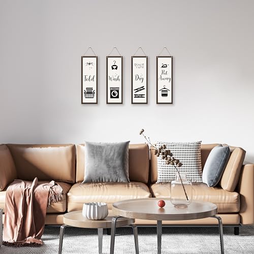 4 Wooden Laundry Room Signs - Funny Minimalist Wall Decor