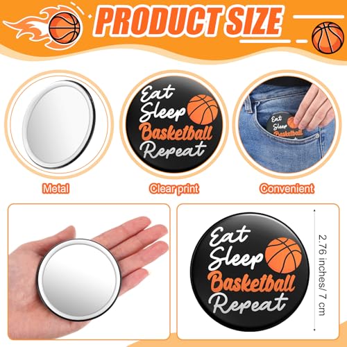 Yookeer 18 Pack Portable Basketball Makeup Mirrors for Team Gifts, 2.76 Inch Compact Sport Pocket Mirrors for Purse and Bag