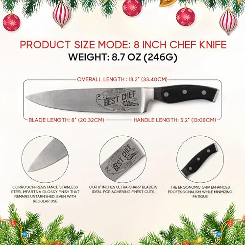Engraved Chef Knife - 8" Stainless Steel with Pakkawood Handle - Perfect Gift for Chefs