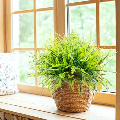 12 Bundles UV Resistant Artificial Boston Ferns - Lifelike Faux Plants for Indoor & Outdoor Decor