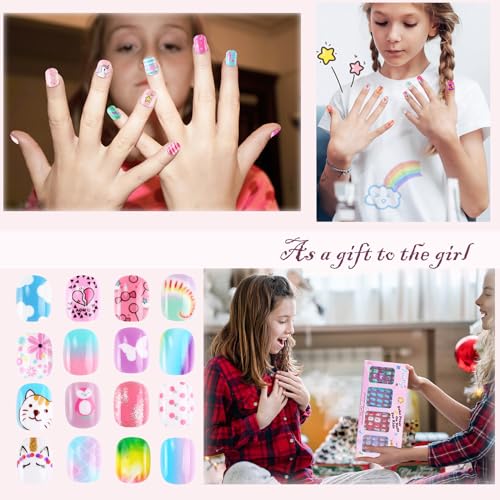 Jsiallye 192Pc short Press on Nails for Kids,8 Packs Children Stick