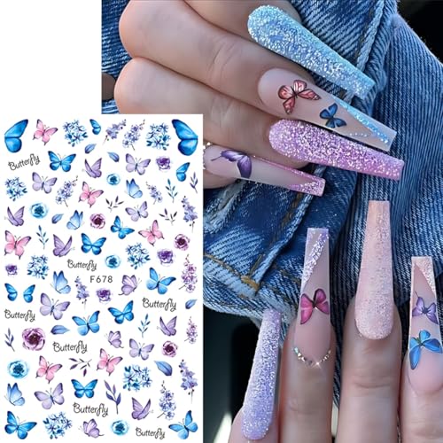 Butterfly Nail Art Stickers Set - 6 Sheets with Tweezers