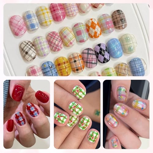 3PCS Nail Art Brush Set for Plaid & Checkerboard Designs