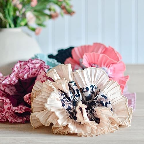 Beige Animal Print Maxi Scrunchies for Women | Double Layered Hair Ties
