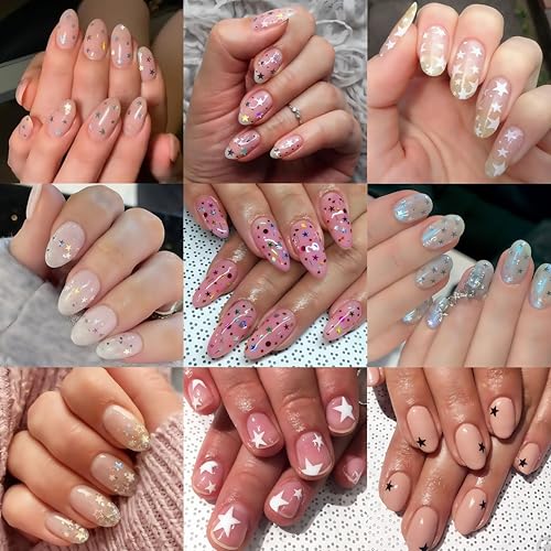 6 Sheets Self-Adhesive Star Nail Art Stickers - 3D Glitter Designs