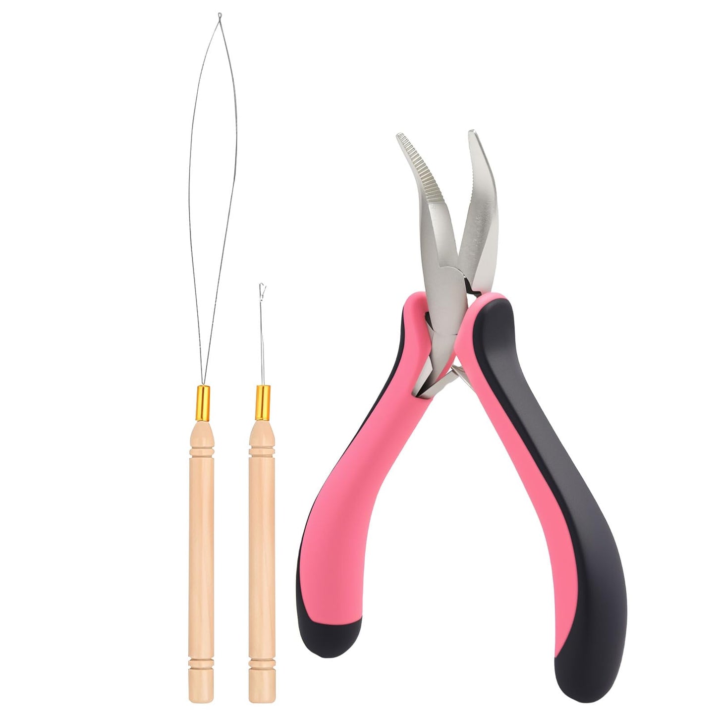 Vlasy Hair Extension Pliers,3PCS Hair Extension Tools for Micro Link Nano Ring Installation and Removal,Hair Tinsel or Feather Tool for Professional Styling (Pink)