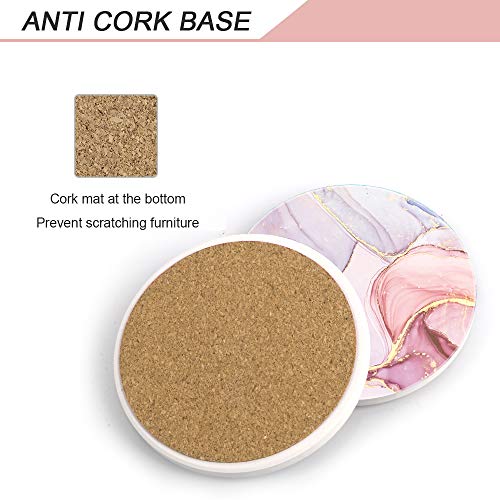 Lahome Marble Coasters Set - Absorbent Round Ceramic Coasters, 4-Pack