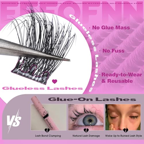 Self Adhesive Eyelashes Fluffy Self Adhesive Lash Clusters Pre Glue Eyelash Clusters Wispy Cluster Eyelash Extensions 10-16mm No Glue Needed Individual Lashes DIY Lash Extension Kit with Tweezers