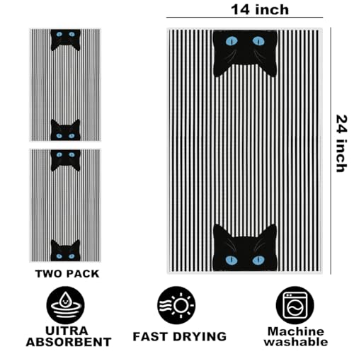 Jztco Cat Kitchen Towels - Set of 2 Microfiber Hand Towels, 24x14 Inch