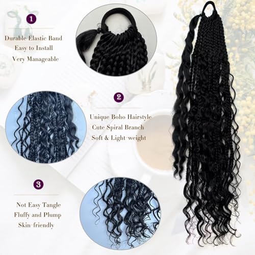 YOROSTAR 24 Inch Box Braid Ponytail Extensions (2pcs) - Natural Black